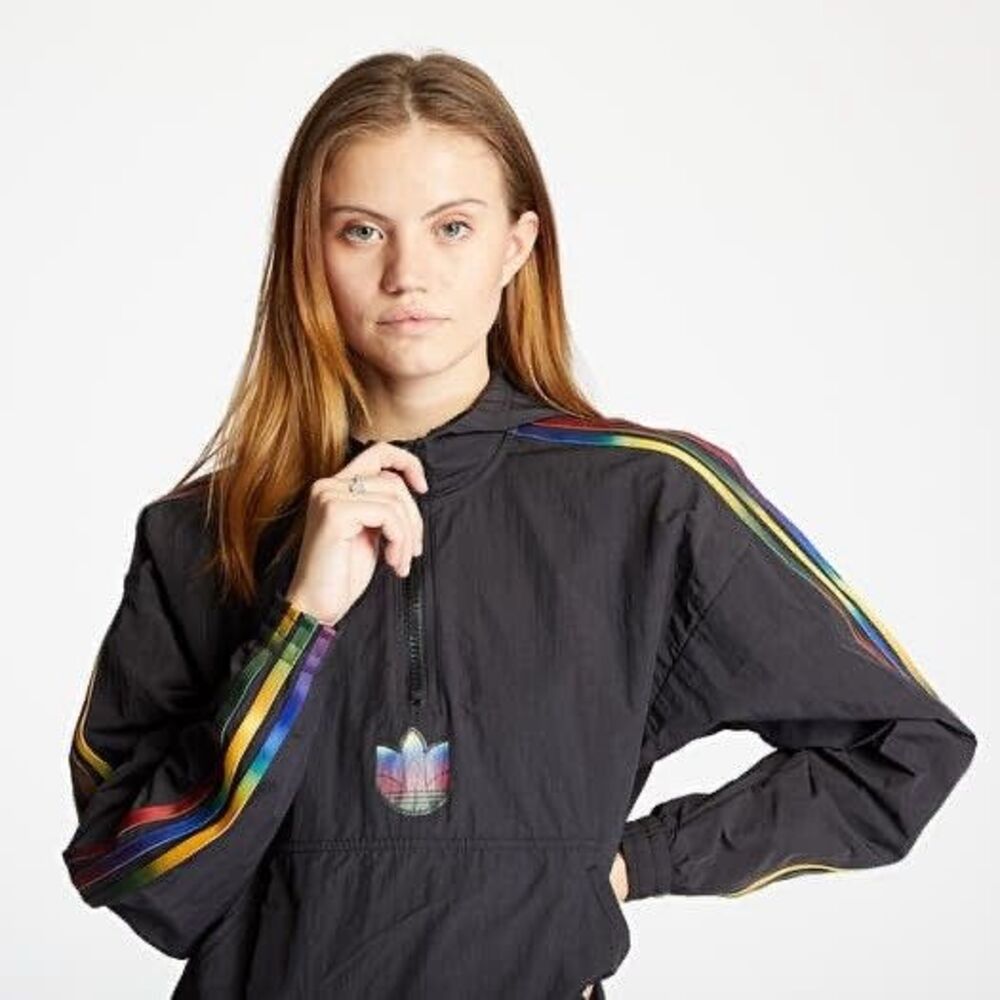 Adidas Originals Cropped Half Zip Jacket Womens XL Back Colorful 3 Stripe NWT